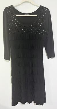 Tango Mango Black Cha Cha Ruffle Rhinestone Dress Petite Small